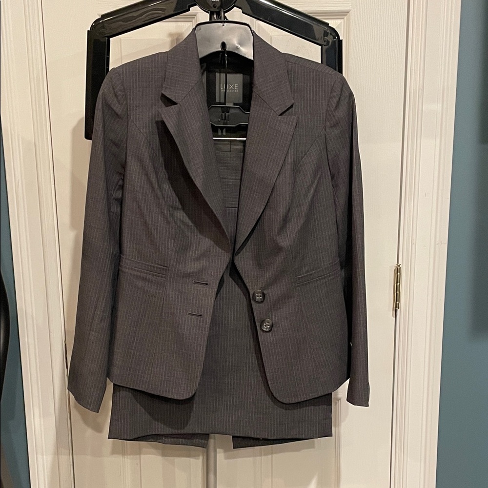 NEVER WORN! The Limited Luxe Gray and White Pinstripe Blazer and Skirt Suit Set.